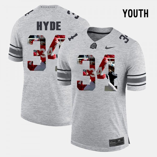 Ohio State Buckeyes CameCarlos Hyde Youth #34 Gray Pictorial Gridiron Fashion College Football Jersey 2404DIUF2